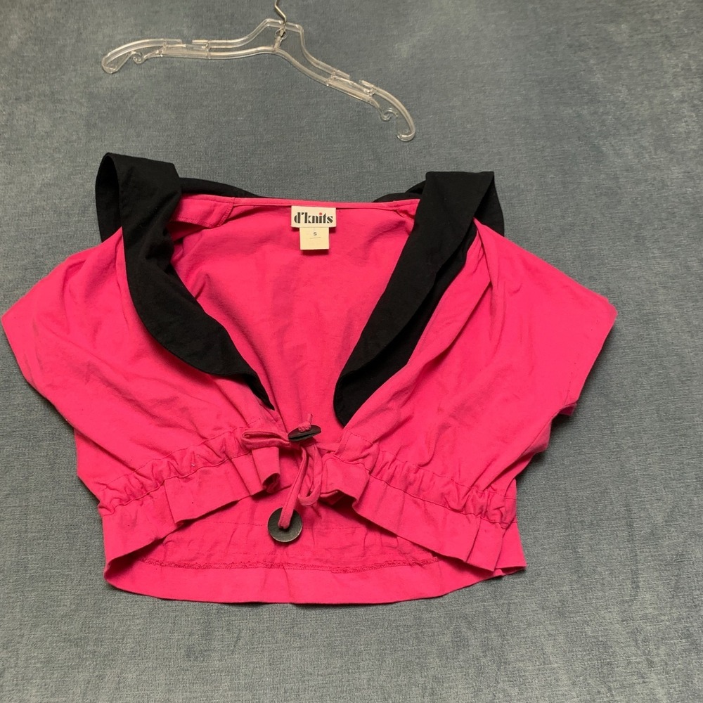 D'knits Cropped Top Womens Small Pink Retro Casual Chic Ruffled Hem Tie Front